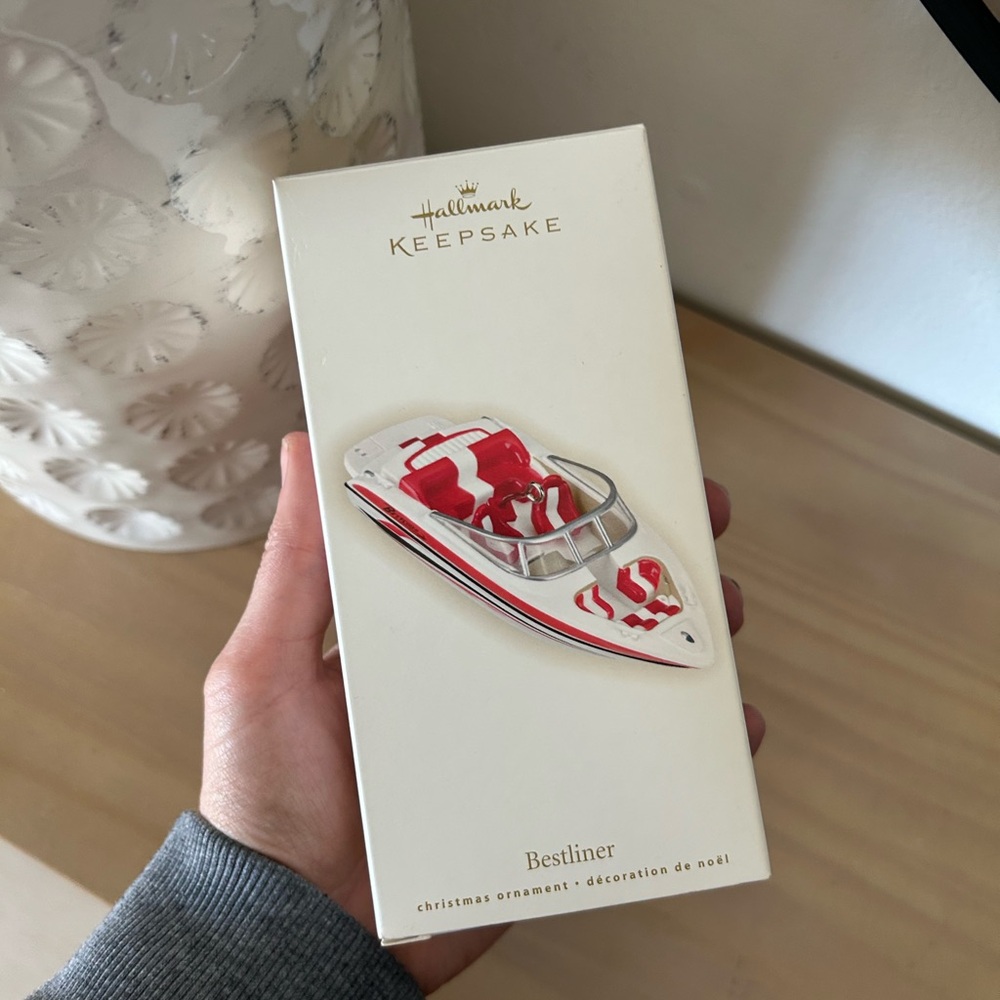 2008 Hallmark Keepsake Berliner Red and White Boat Christmas Ornament